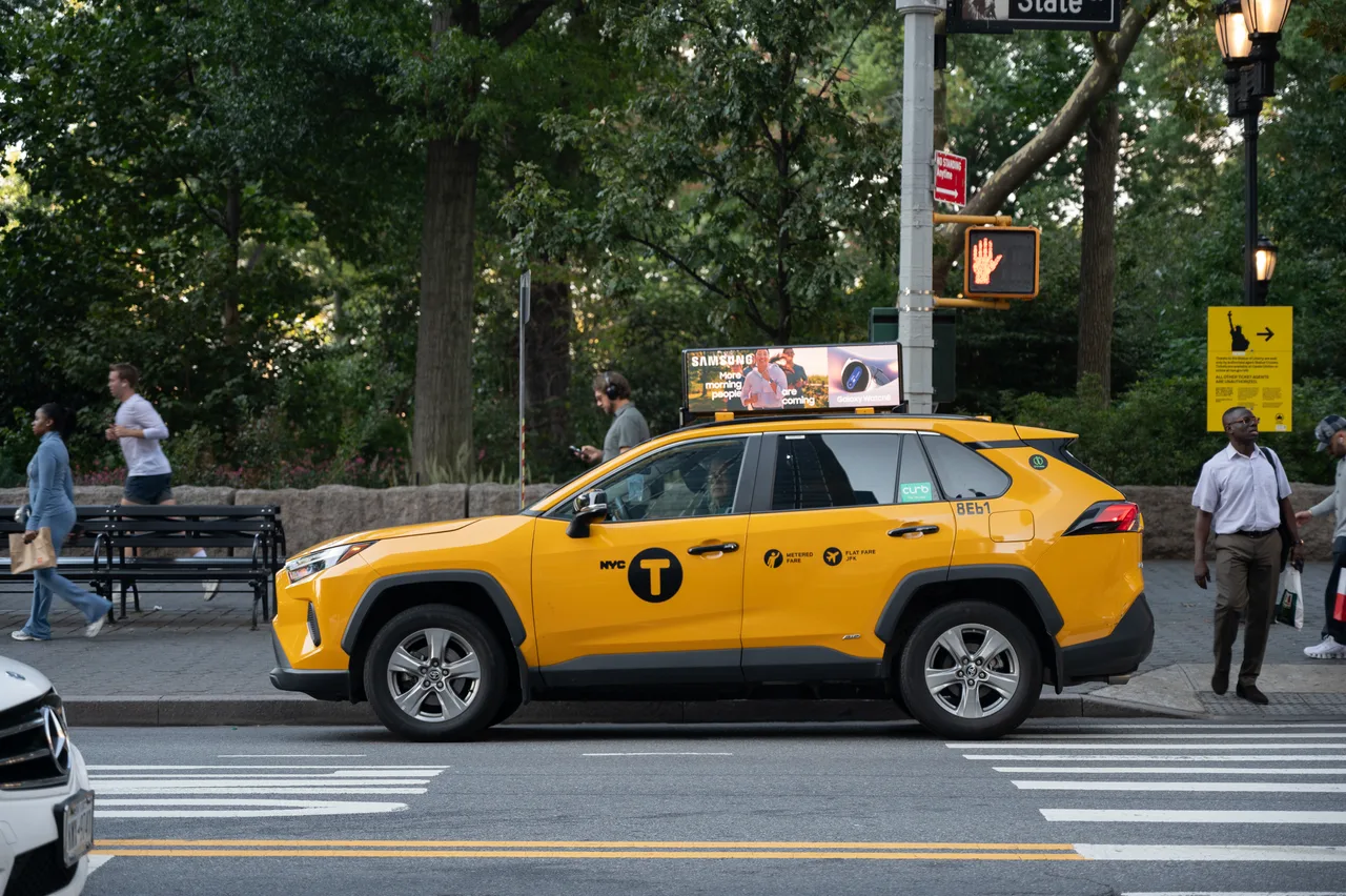 Samsung advertisement on a digital taxi top display in New York City